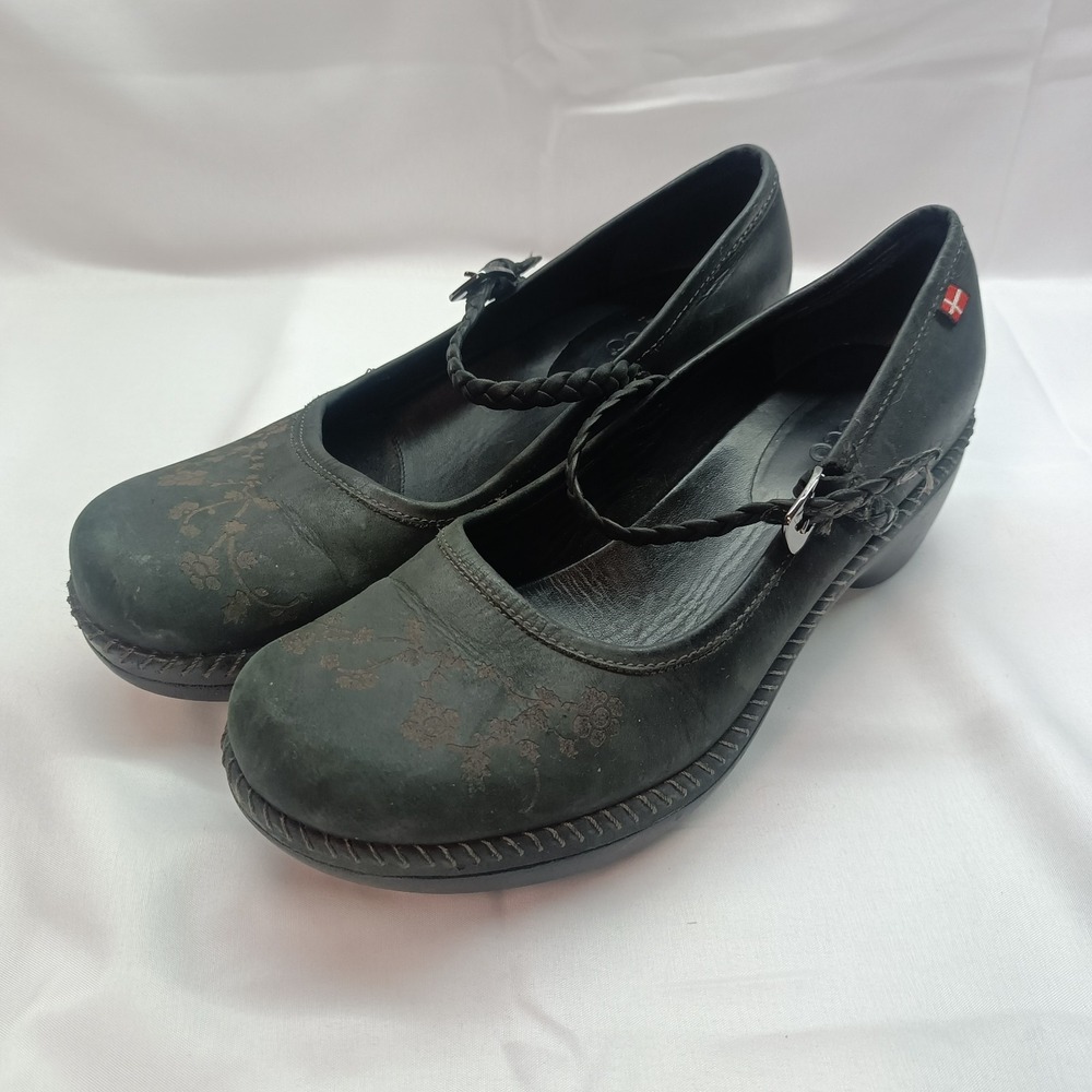 Ecco Sussex Mary Jane Clog Comfort Shoe Womens 7.5 Tooled Leather Floral Black
